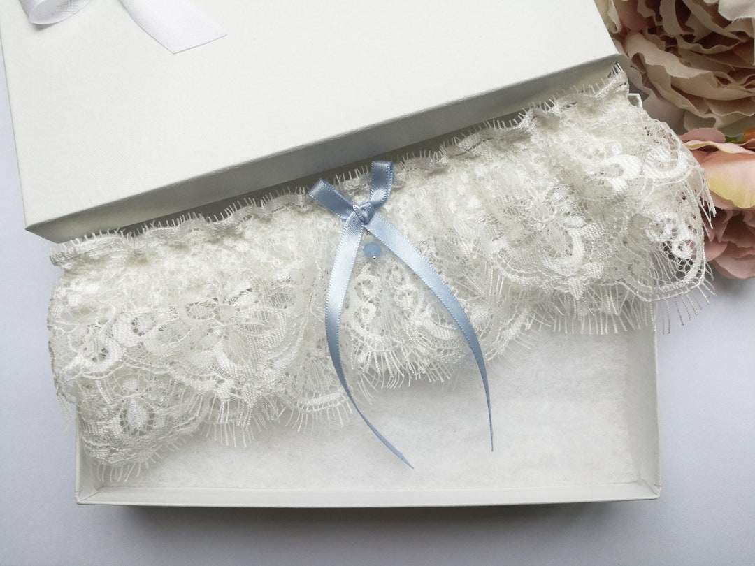 Ivory Eyelash Lace Bridal Garter Blue Wedding Garter - Etsy