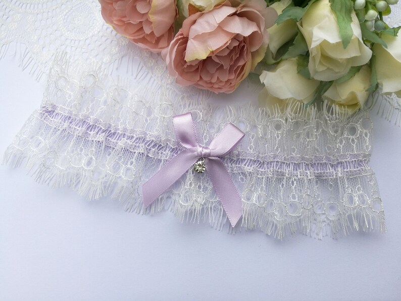 lilac garter ivory garter ivory lace garter bridal garter purple garters for wedding Lilac wedding garter ivory eyelash lace garter