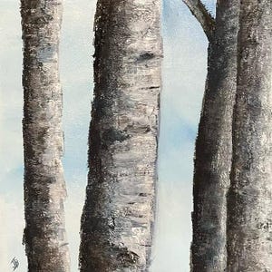 Birches, framed, original oil painting, ready-to-hang!