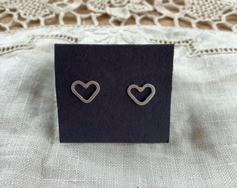 Sterling Silver Wire Heart Stud Earrings