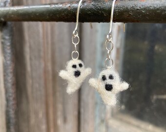 Needle Felted Mini Ghost Earrings