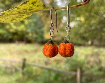 Needle Felted Pumpkin Earrings