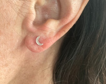 Cute Moon Studs, Sterling Silver