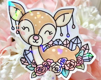 Holographic Fawn Vinyl Sticker| Cute Crystal Deer Planner Sticker| Kawaii Gemstone Sticker| Animal Journal Die-Cut| Fun Stationery for Girls