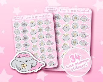 Feeling Acomplished Sticker Sheet| Cute Planner Stickers for Mood Tracking| Fun Kawaii Stationery| Mental Health Journal| Scrapbook Supplies
