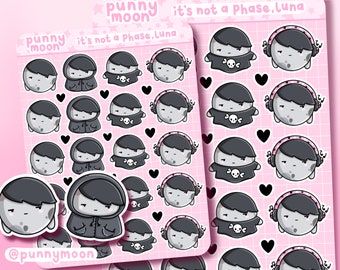 It's Not A Phase Luna Sticker Sheet| Cute Emo Planner Stickers| Kawaii Moon Journal Stickers| Pop Punk Goth Stickers| Music Bujo Stickers