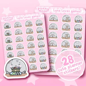 Board Game Sticker Sheet| Cute Planner Stickers| Kawaii Stationery Supplies| Gamer Girl| Bullet Journal| Scrapbook Decals| Fun Pink Decor