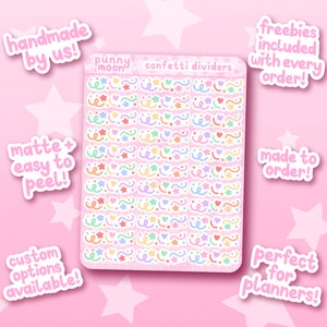 Confetti Dividers Sticker Sheet| Cute Planner Stickers| Kawaii Stationery Supplies| Rainbow Decals| Bullet Journal| Girly Scrapbook Decor bild 2