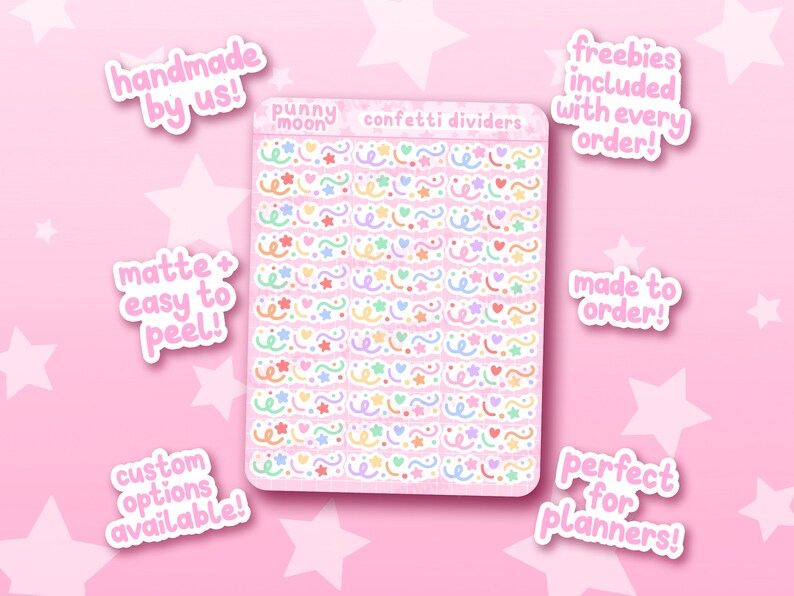 Confetti Dividers Sticker Sheet| Cute Planner Stickers| Kawaii Stationery Supplies| Rainbow Decals| Bullet Journal| Girly Scrapbook Decor bild 2