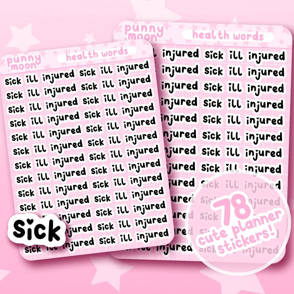 Sickness Sticker Sheet| Cute Planner Stickers| Kawaii Stationery Supplies| Simple Word Decals| Chronic Illness Journal| Bujo Health Tracker