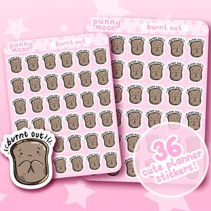 Burnt Out Sticker Sheet| Cute Planner Stickers for Mood Tracking| Kawaii Stationery| Mental Health Journal| Food Themed Scrapbook Supplies