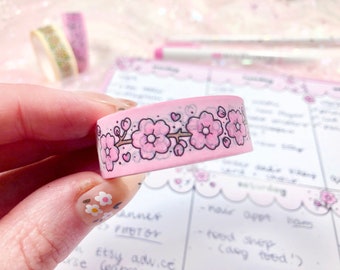 Cute Sakura Washi Tape| Kawaii Stationery Supplies| Cherry Blossom Planner Accessories| Bullet Journal Flower Sticker| Girly Scrapbook Decor