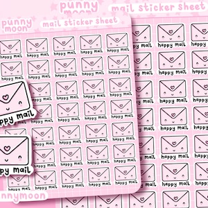 Cute Happy Mail Sticker Sheet| Kawaii Envelope Planner Stickers| Decorative Pen Pal Labels| Pink Small Business Journal Stickers| Small Biz