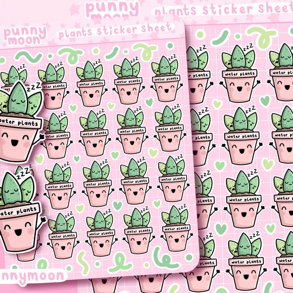 Cute Watering Plants Sticker Sheet| Kawaii Succulents Planner Stickers| Water Plants Reminder Sticker| Decorative Houseplant Journal Sticker