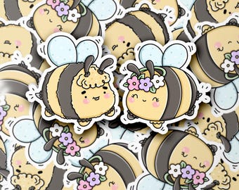 Bee Planner Sticker - Fuzz and Flower| Cute Vinyl Decal for Bumbleebee Lovers| Nature Journal & Scrapbook Supplies| Kawaii Die Cut Stickers