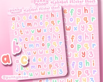 Rainbow Alphabet Sticker Sheet| A-Z Letter Stickers| Cute Font Planner Stickers| Colourful Kawaii Word Labels| Handwritten Journal Stickers