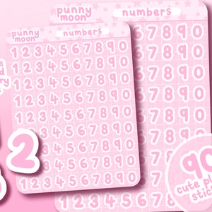 Planificateur d'autocollants roses | Feuille d'autocollants d'icônes de nombres kawaii | Joli autocollant de journal numéroté | Petit autocollant Bujo | Sticker fonctionnel 0-9