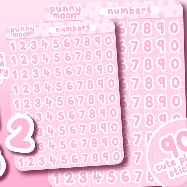 Pink Numbers Planner Stickers| Kawaii Number Icons Sticker Sheet| Cute Numbered Journal Sticker| Small Bujo Sticker| Functional 0-9 Sticker