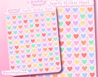 Mini Rainbow Hearts Sticker Sheet| Cute Colourful Planner Stickers| Small Heart Kawaii Stickers| Pastel Aesthetic Stickers| Journal Stickers