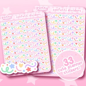 Confetti Dividers Sticker Sheet| Cute Planner Stickers| Kawaii Stationery Supplies| Rainbow Decals| Bullet Journal| Girly Scrapbook Decor bild 1