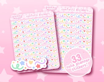 Confetti Dividers Sticker Sheet| Cute Planner Stickers| Kawaii Stationery Supplies| Rainbow Decals| Bullet Journal| Girly Scrapbook Decor