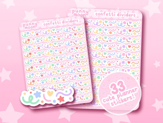 Confetti Dividers Sticker Sheet| Cute Planner Stickers| Kawaii Stationery Supplies| Rainbow Decals| Bullet Journal| Girly Scrapbook Decor