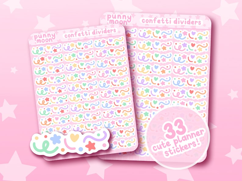 Confetti Dividers Sticker Sheet| Cute Planner Stickers| Kawaii Stationery Supplies| Rainbow Decals| Bullet Journal| Girly Scrapbook Decor bild 1
