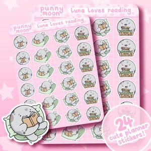 Cute Reading Sticker Sheet| Book Lover Planner Stickers| Kawaii Storybook Decal| Cosy Bookworm Gift| Scrapbook Supplies| Girly Stationery
