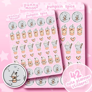 Pumpkin Spice Sticker Sheet| Cute Latte Planner Stickers| Kawaii Food and Drink| Fall Decor| Autumn Scrapbook Supplies| Girly Stationery