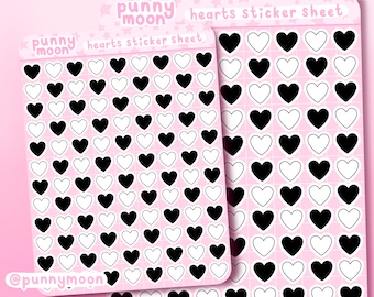Mini Black And White Hearts Sticker Sheet| Cute Emo Stickers| Goth Vibes Planner Stickers| Kawaii Heart Journal Stickers| Heart Shape Labels