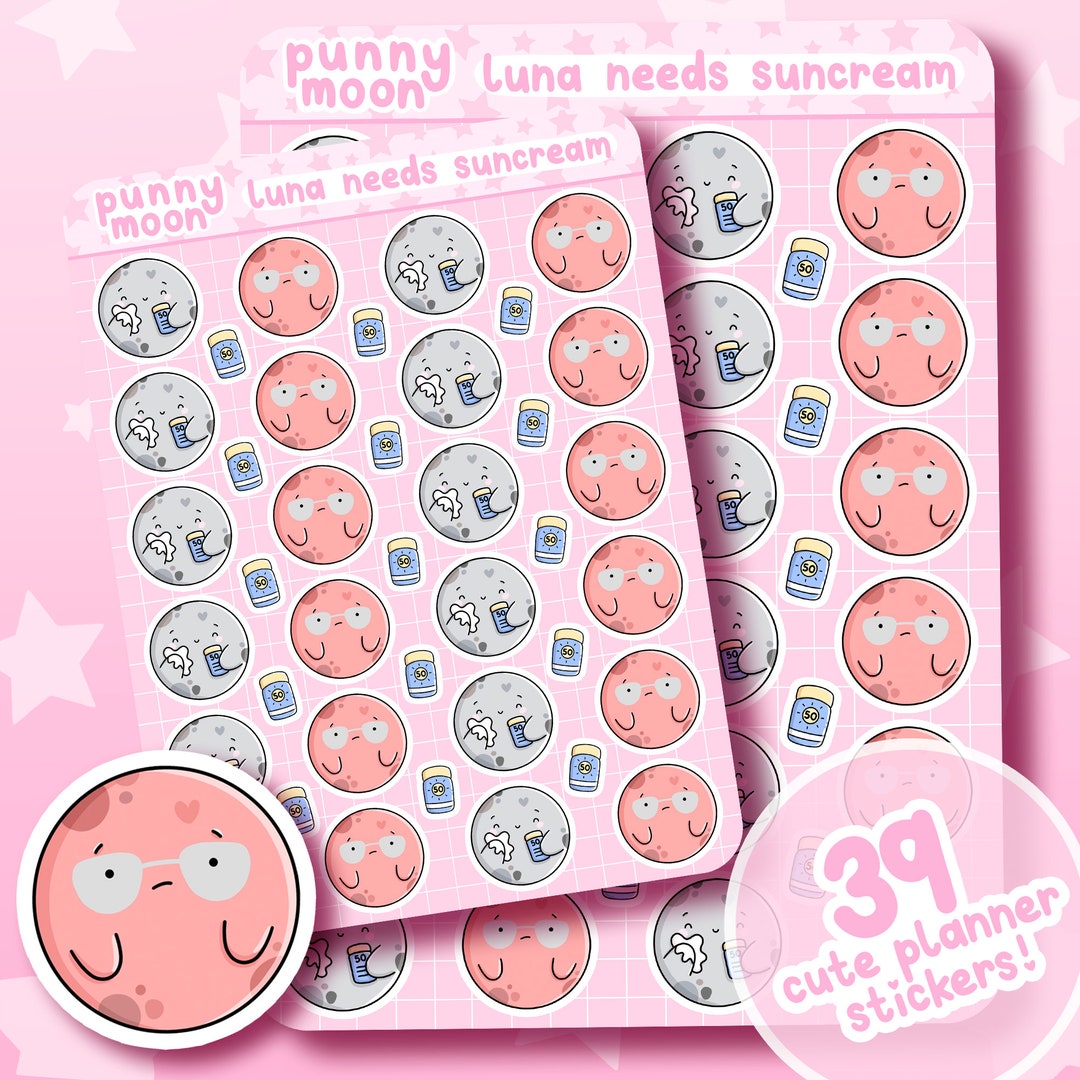 Cute Sunburn Planner Stickers| Sunscreen SPF Sticker Sheet| Kawaii Sun ...