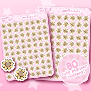 Sunflower Sticker Sheet| Cute Planner Stickers| Kawaii Stationery Supplies| Mini Yellow Flowers| Bullet Journal Decal| Girly Scrapbook Decor