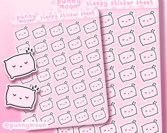 Kawaii Pillow Stickers| Cute Sleep Tracker Planner Stickers| Cosy Nap Stickers| Bedtime Sticker| Sleepy Sticker Sheet| Girly Pink Stationery
