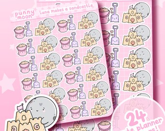 Kawaii Sandcastle Planner Stickers| Cute Beach Sticker Sheet| Seaside| Travel Journal Supplies| Summer Activities| Girly Pink Stationery