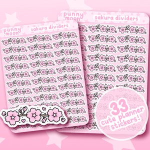 Sakura Divider Sticker Sheet| Cute Planner Stickers| Kawaii Stationery Supplies| Cherry Blossom Decal| Bullet Journal| Girly Scrapbook Decor