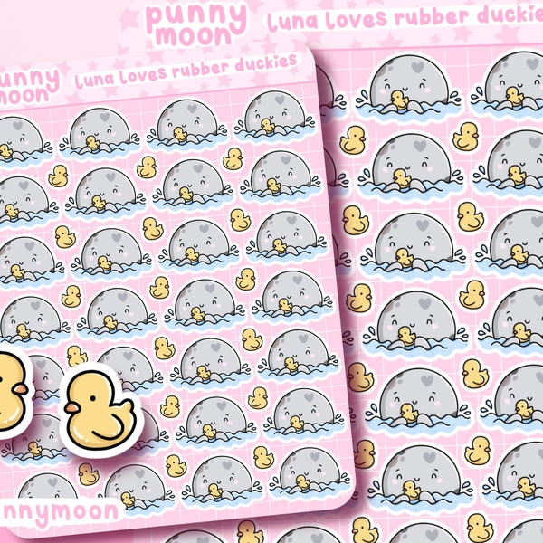Luna Loves Rubber Ducks Sticker Sheet| Cute Bath Time Planner Stickers| Yellow Rubber Duckies Stickers| Kawaii Self Care Journal Stickers