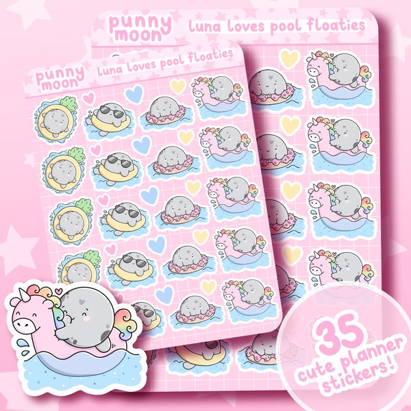 Pool Floaties Planner Stickers| Cute Swimming Sticker Sheet| Kawaii Beach Inflatable Art| Summer Journalling Supplies| Girly Pink Stationery