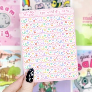 Confetti Dividers Sticker Sheet| Cute Planner Stickers| Kawaii Stationery Supplies| Rainbow Decals| Bullet Journal| Girly Scrapbook Decor bild 4