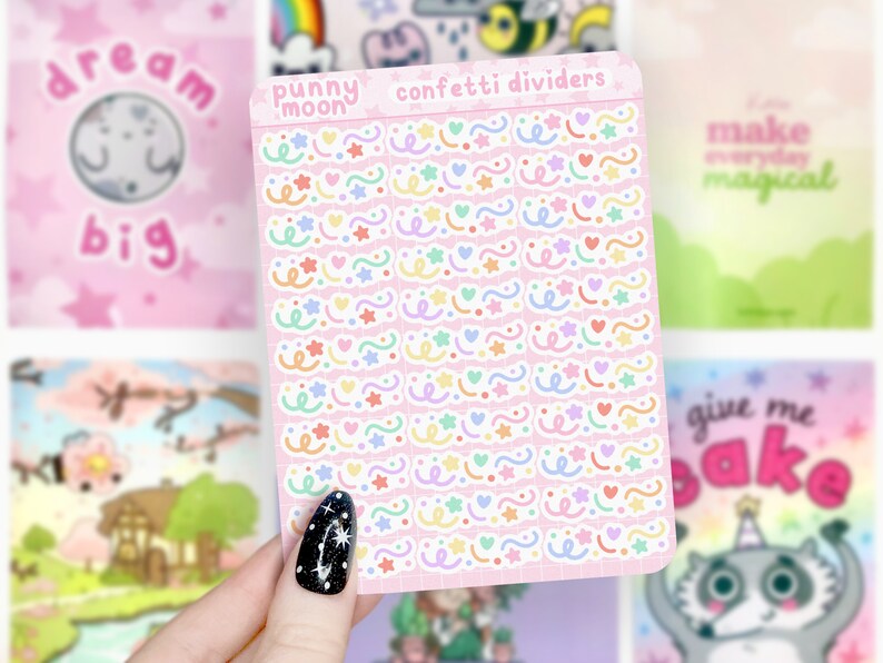 Confetti Dividers Sticker Sheet| Cute Planner Stickers| Kawaii Stationery Supplies| Rainbow Decals| Bullet Journal| Girly Scrapbook Decor bild 4