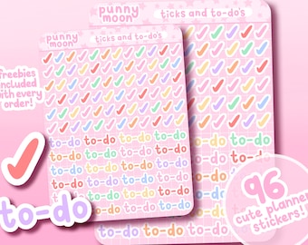 Rainbow Tick Mark Planner Stickers| Kawaii To Do List Sheet| Cute Goals Bujo Sticker| Small Tick Icon Stickers| Words & Text Journal Sticker