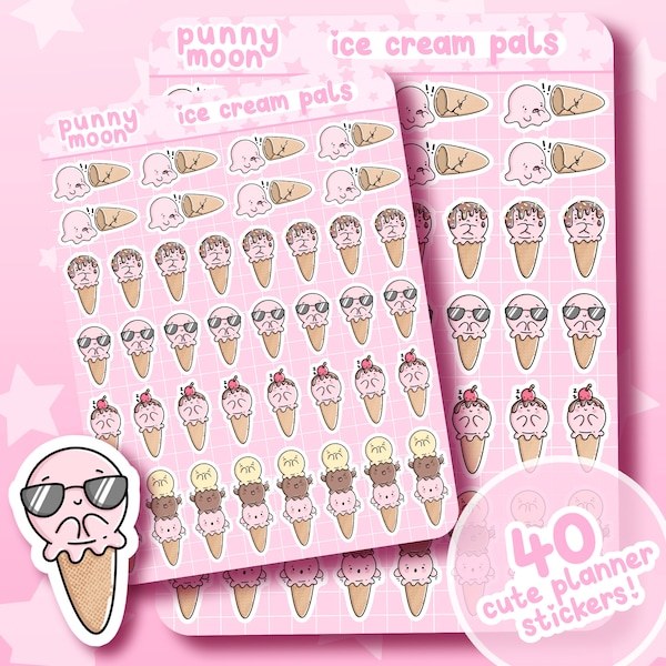 Cute Ice Cream Planner Stickers| Kawaii Dessert Sticker Sheet| Bujo Food Tracker| Summer Holiday Scrapbook Supplies| Girly Pink Stationery
