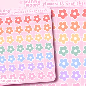 Feuille d'autocollants fleurs arc-en-ciel | Stickers agenda colorés mignons | Sticker journal floral kawaii | Stickers esthétiques pastel | Étiquette en forme de fleur