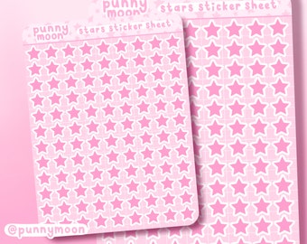Mini Pink Stars Sticker Sheet| Cute Colourful Planner Stickers| Kawaii Starry Journal Sticker| Pastel Pink Aesthetic| Matte Star Shape Label