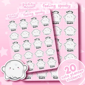 Feeling Spooky Ghosts Sticker Sheet| Cute Halloween Planner Stickers| Kawaii Mood Tracker| Fun Decals| Scrapbook Supplies| Girly Stationery