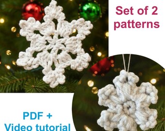 Motif flocon de neige au crochet (lot de 2) - décoration de Noël à faire soi-même (téléchargement numérique)