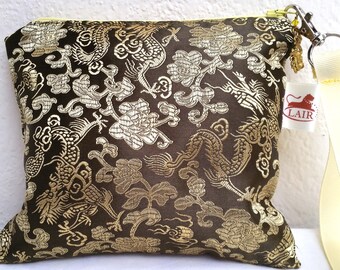 Embroidered Brocade Wristlet with Charm: Asian-Inspired Coin Purse