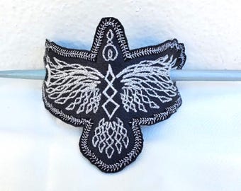 Embroidered Faux Leather Hair Barrett for Long Hair