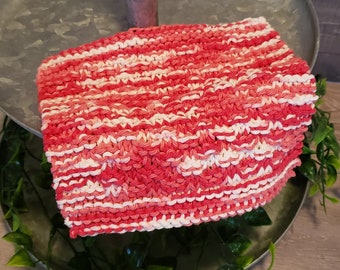 Double Moss Knit Dishcloth Azalea/ Red and White / Farmhouse Dishcloth/ Knit Dishcloth/ Country Living