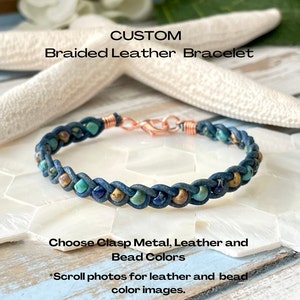 Custom Braided Leather Bracelet: Picasso Seed Bead Boho Wrap