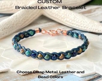 Custom Braided Leather Bracelet: Picasso Seed Bead Boho Wrap